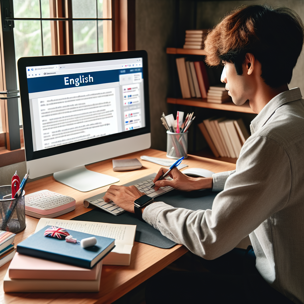 Estudo de inglês online no computador